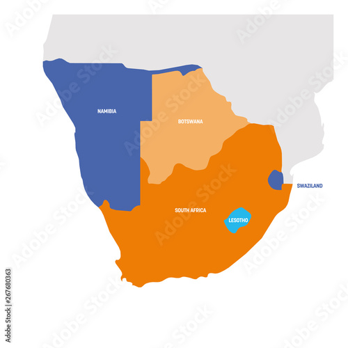 South Africa Region. Map of countries in southern Africa. Vector illustration