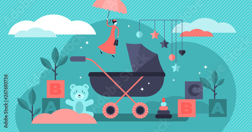 Babysitter vector illustration. Flat tiny children nursery persons concept.