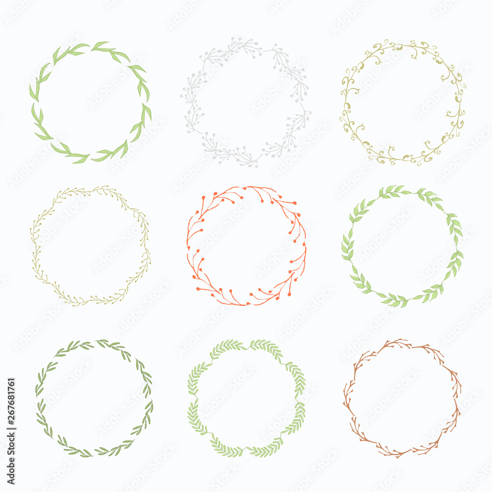 Vector wreath with green leaves isolated on