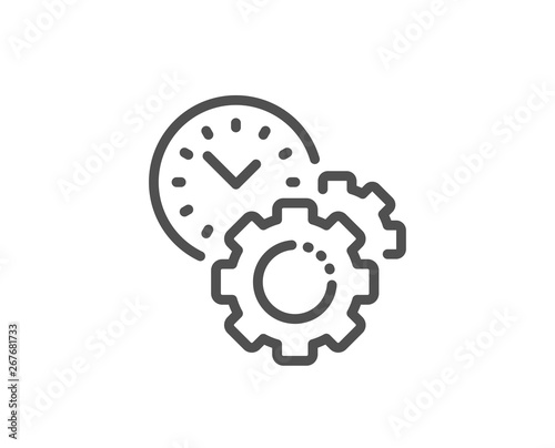 Time management line icon. Clock sign. Gear symbol. Quality design element. Linear style time management icon. Editable stroke. Vector