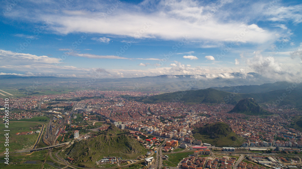 Aerial view of Afyonkarahisar in Turkey. View from drone in Afyon