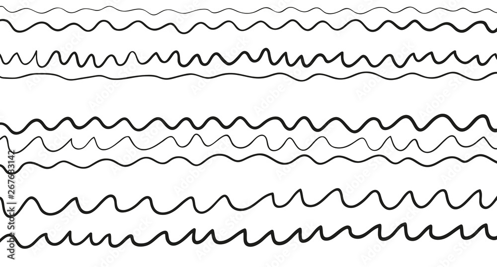 Pattern with waves. Universal texture. Abstract dinamic background. Doodle for design. Lineal wallpaper. Black and white illustration