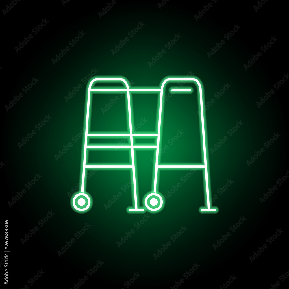 Medical, walker icon in neon style. Element of medicine illustration. Signs and symbols icon can be used for web, logo, mobile app, UI, UX Medical, walker icon in neon style. Element of medicine illustration. Signs and symbols icon can be used for web, logo, mobile app, UI, UX