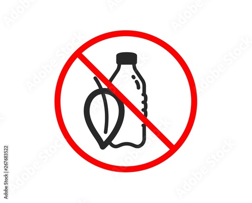 No or Stop. Water bottle icon. Soda aqua drink sign. Mint leaf symbol. Prohibited ban stop symbol. No water bottle icon. Vector