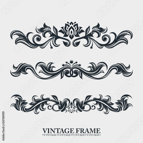 Vintage vector Set. Floral elements for design of monograms, restaurants, hotels, invitations, frames, menus, labels. Graphic elements for design of catalogs and brochures of cafes, boutiques.