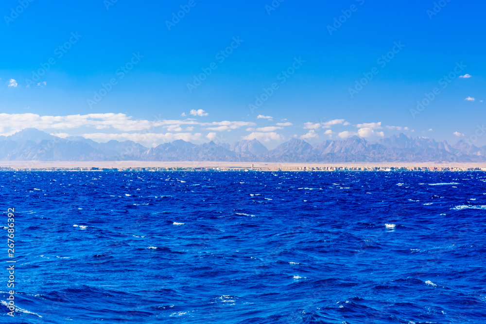 Panoramic view on Hurghada city from the Red sea