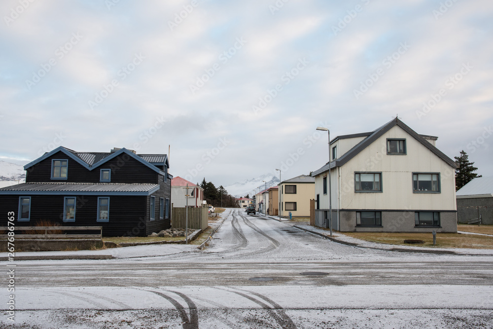Winter day in town of Hornafjordur in Iceland Winter day in town of Hornafjordur in Iceland