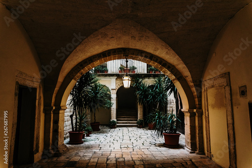 Bari  Italy - March 12  2019  Interior atrium of a typical dwelling in Italian renancentist style.