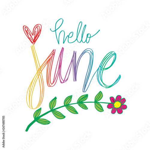 Hello June hand  lettering print poster.