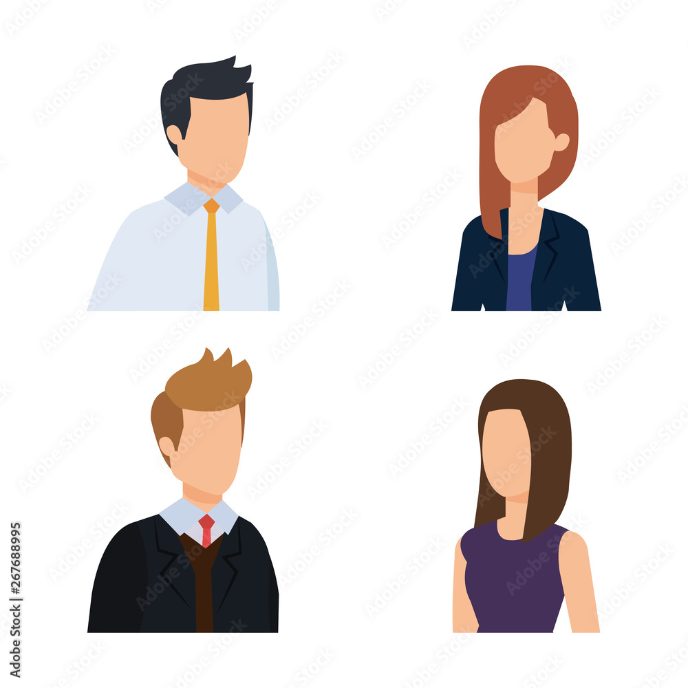 set professional businesspeople with hairstyle and clothes set professional businesspeople with hairstyle and clothes