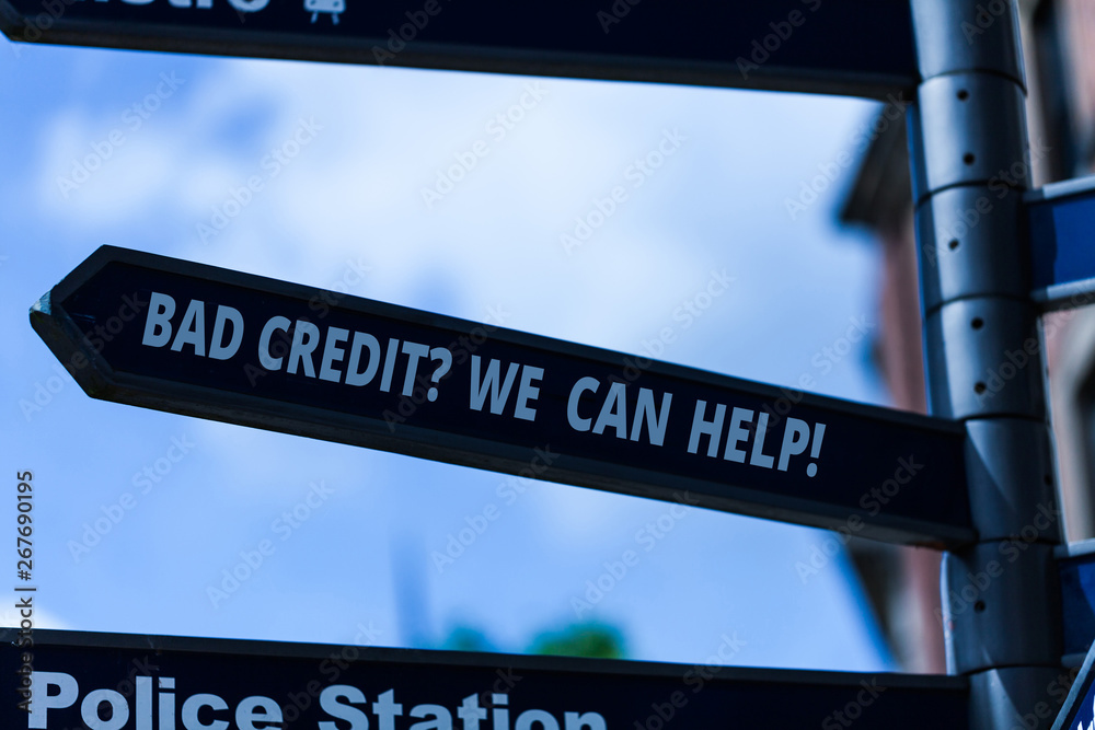 Fototapeta premium Handwriting text writing Bad Credit Question We Can Help. Conceptual photo offering help after going for loan then rejected