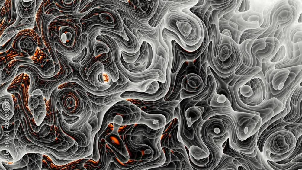 Moving random wavy texture. Psychedelic animated background. Transform abstract curved shapes. Looping footage.