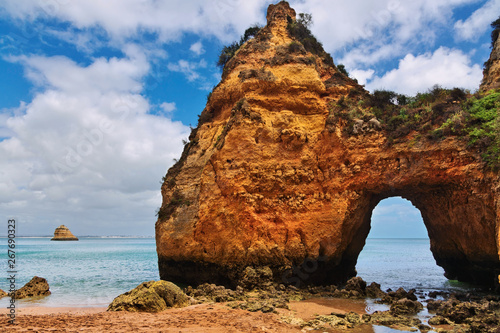 Rock formations in the beautiful beach of Praia Dona Ana, Lagos, Portuga