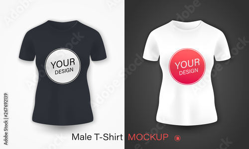 White and Black women's t-shirt realistic mockup. Vector illustration