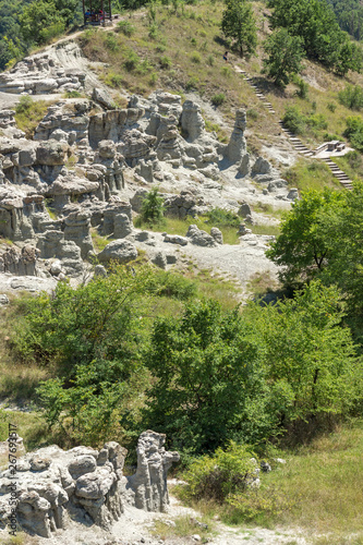Summer landscape of Rock formation The Stone Dolls of Kuklica near town of Kratovo, Republic of North Macedonia