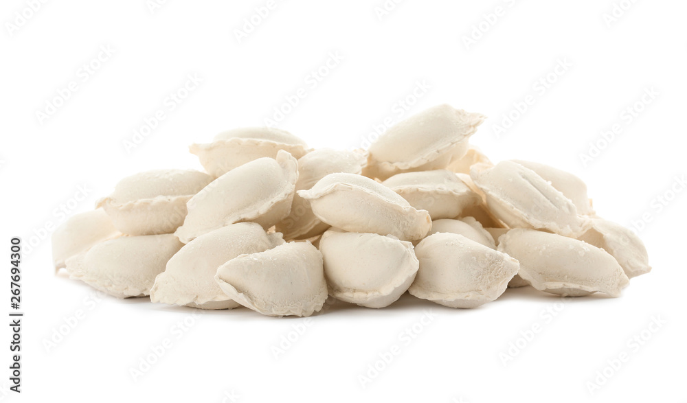 Heap of raw dumplings on white background Heap of raw dumplings on white background