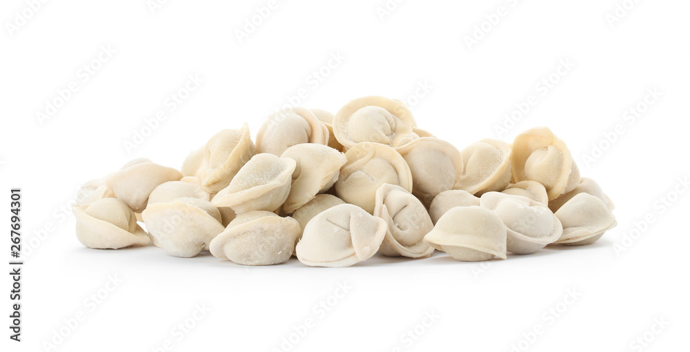 Heap of raw meat dumplings on white background Heap of raw meat dumplings on white background