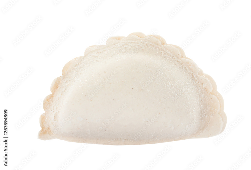Raw dumpling with tasty filling on white background Raw dumpling with tasty filling on white background