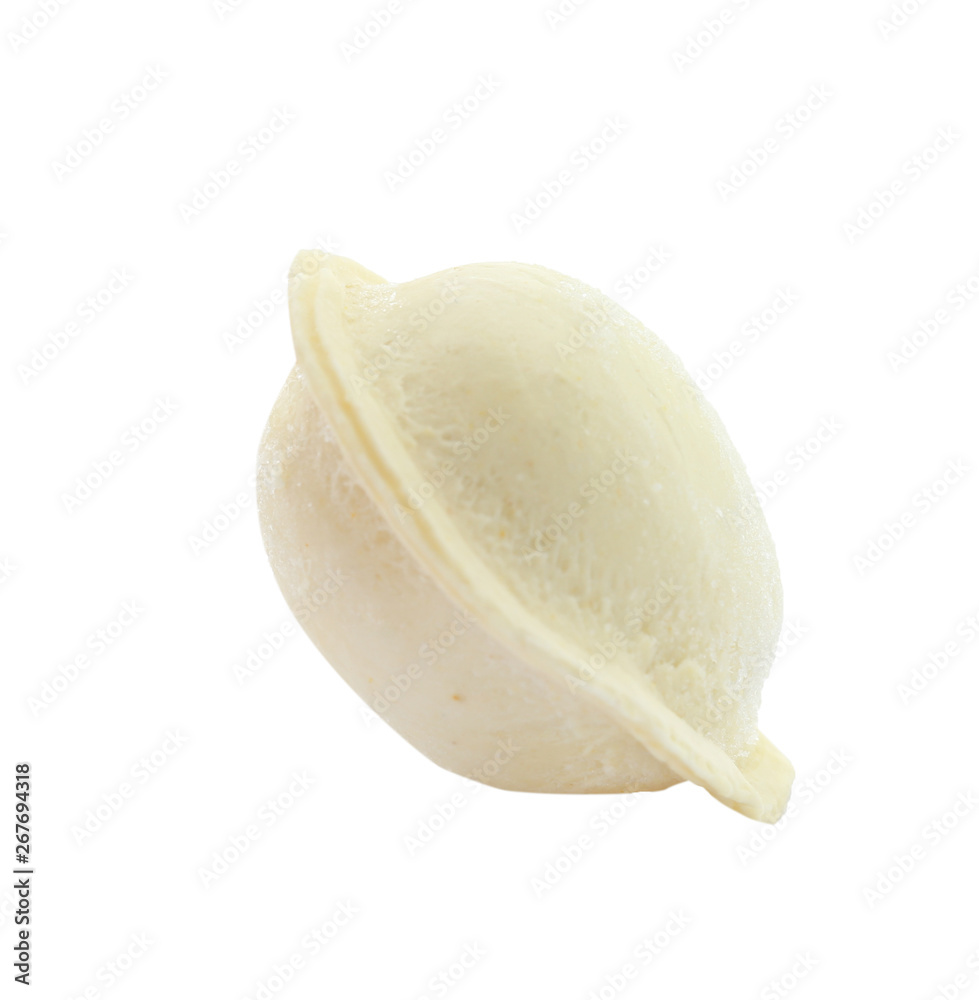Raw dumpling with tasty filling on white background Raw dumpling with tasty filling on white background