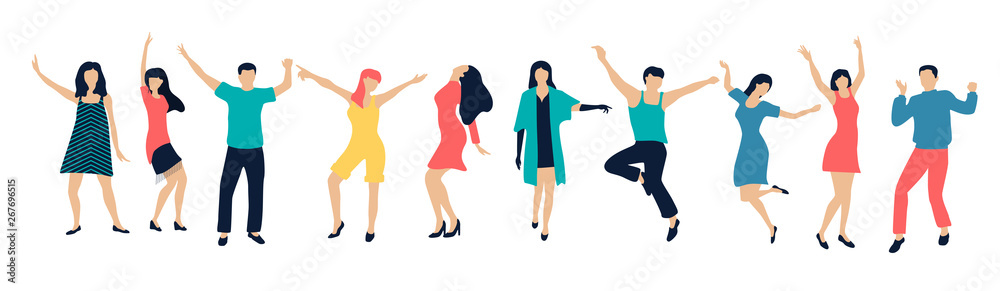 Set of happy dancing people. Color silhouettes isolated on white, flat style. Set of happy dancing people. Color silhouettes isolated on white, flat style.