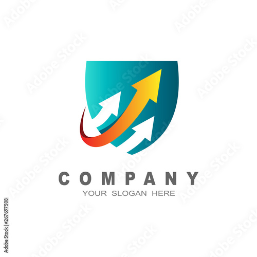 Free Download shield logo, security icon, arrow and shield, a shield icon with an up arrow + up icon, success symbol - GFXLoad