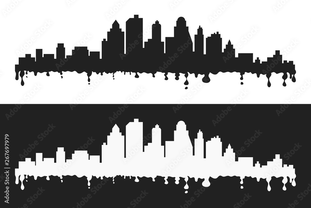 Vector cartoon blots stylized cityscape silhouettes, black and whte