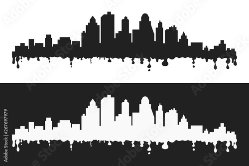 Vector cartoon blots stylized cityscape silhouettes  black and whte