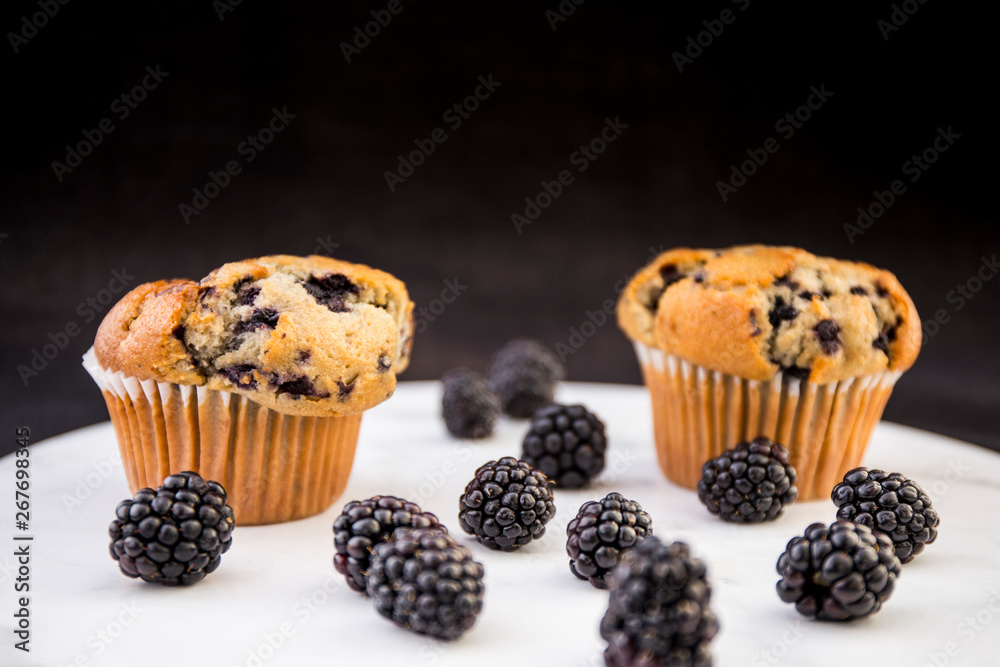 Blackberry muffin and berries Blackberry muffin and berries