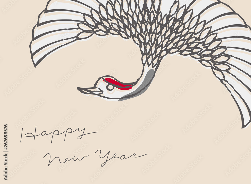Obraz premium Japanese traditional retro style illustration of cranes vector postcard design