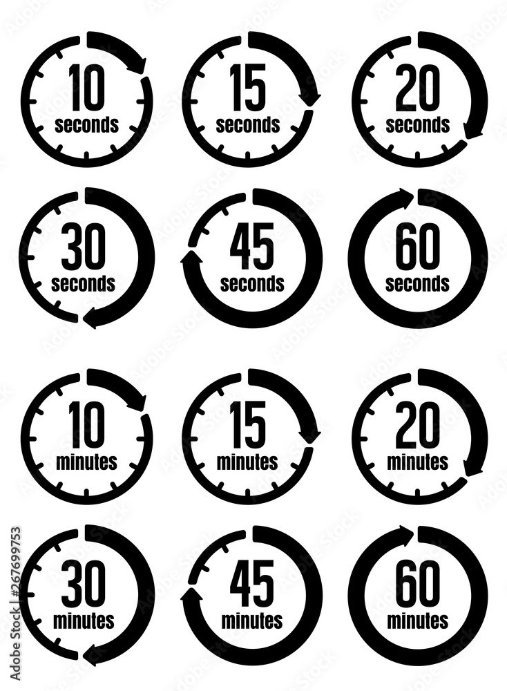 Obraz premium Clock , timer (time passage) icon set ( form 10 seconds to 60 seconds / form 10 minutes to 60 minutes)