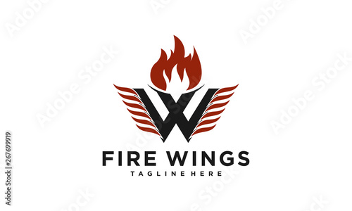 Fire wings logo design. W letter logo