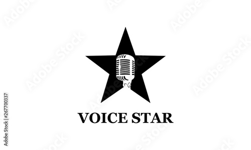Voice and microphone star logo design