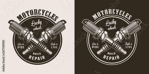 Vintage motorcycle repair shop round logo