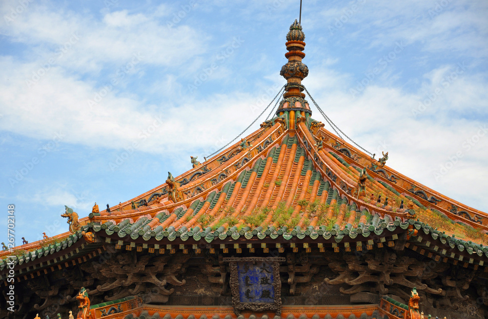 Naklejka premium Dazheng Hall in the center of Shenyang Imperial Palace Mukden Palace, Shenyang, Liaoning Province, China. Shenyang Imperial Palace is UNESCO world heritage site.
