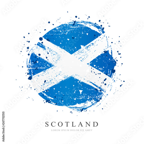 Scottish flag in the form of a large circle. Vector illustration