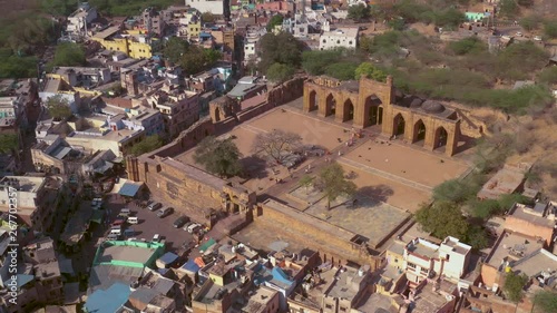 Ancient ruins Adhai din ka jhopra, Ajmer, India, 4k aerial drone photo
