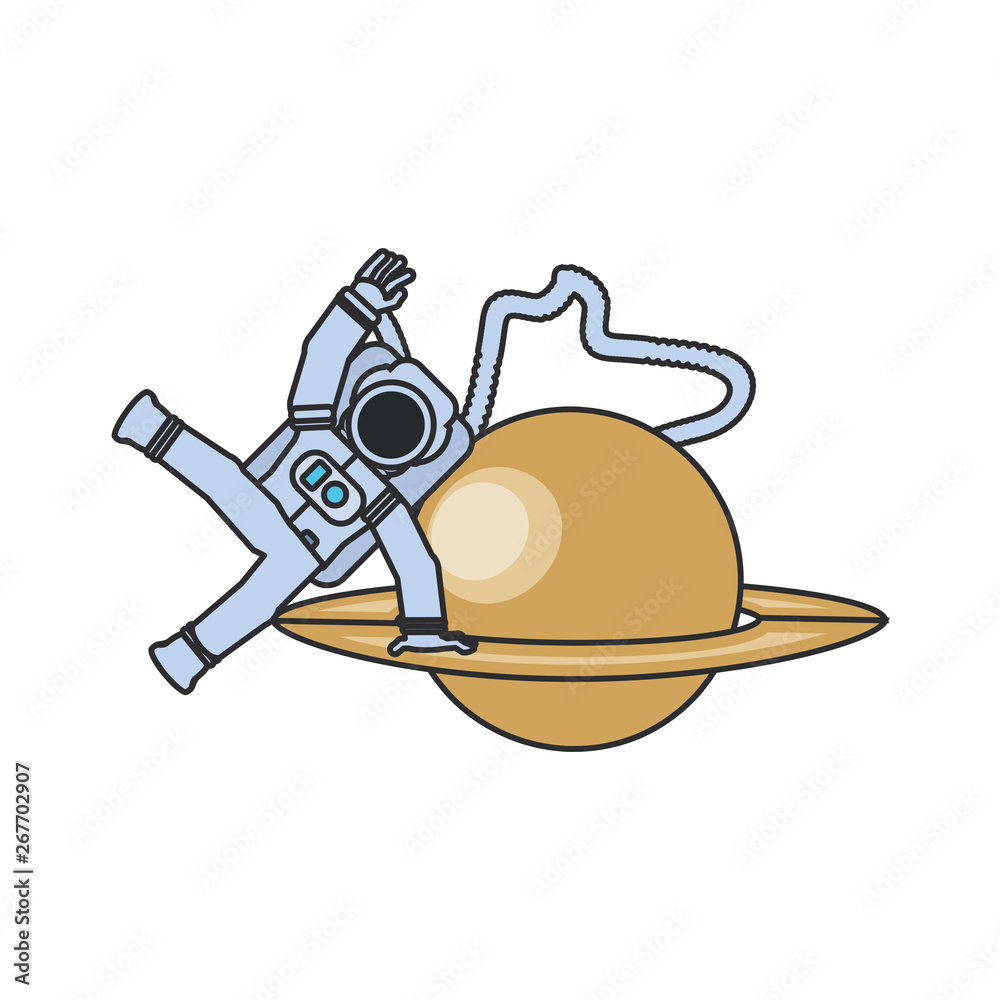 astronaut suit with hose and planet saturn astronaut suit with hose and planet saturn