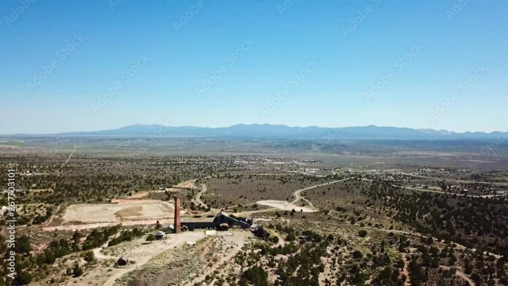 Desert Town and Old Abandon Silver Ore Mine Aerial View with Drone in Summer Nevada Desert Town and Old Abandon Silver Ore Mine Aerial View with Drone in Summer Nevada