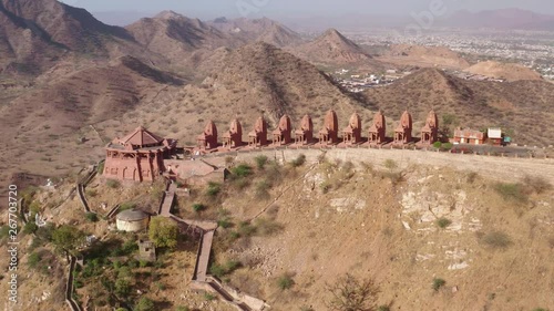 Mountain Jain temple, Ajmer, India, 4k aerial drone photo