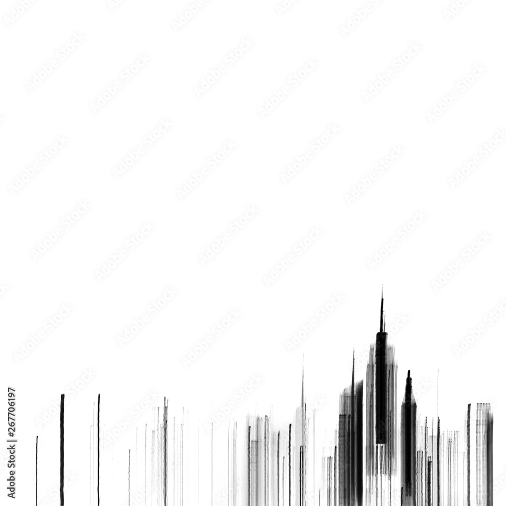 Abstract blurred lines of New York City skyline in black on empty white background