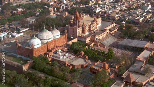 Mathura temple and Jama Masjid mosque, UP, India, aerial 4k drone  photo