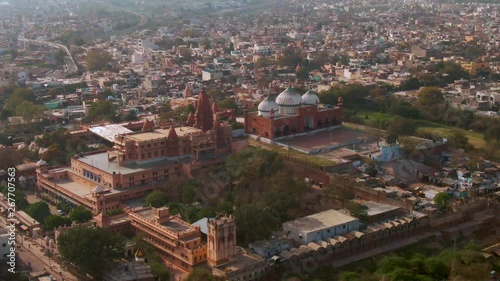 Mathura temple and Jama Masjid mosque, UP, India, aerial 4k drone  photo