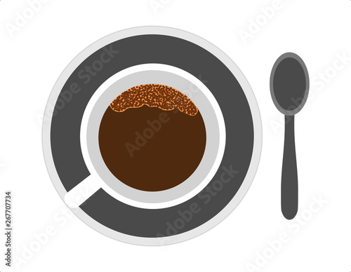 Top view of a cup of coffee ready to drink with a taste of happiness for coffee lovers.