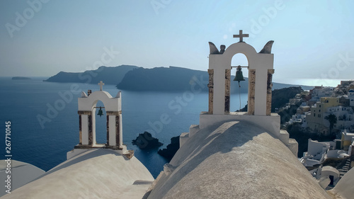 two church bells in the village of oia on santorini
