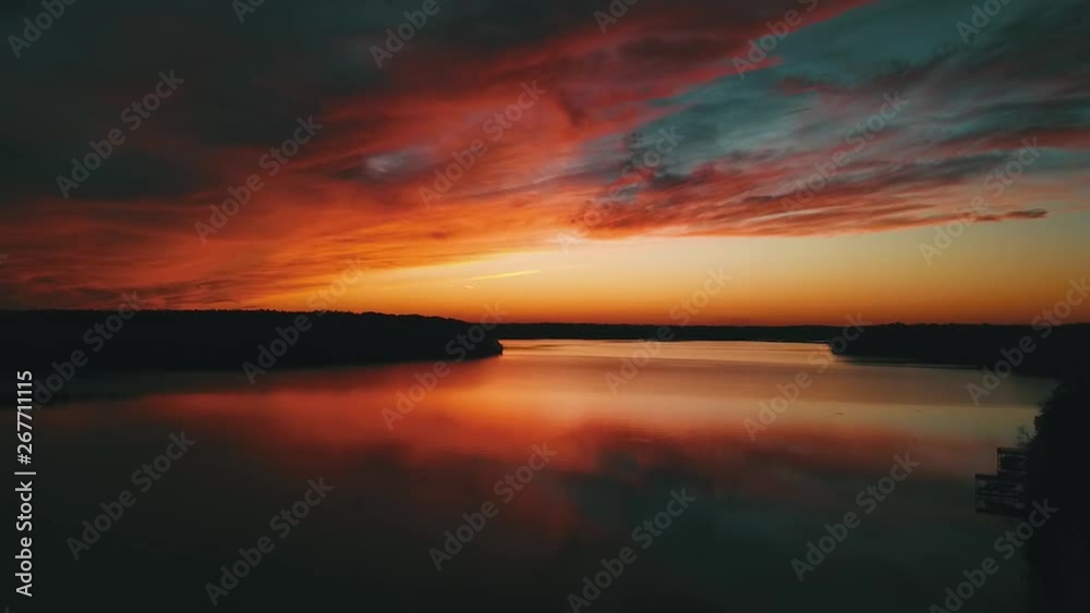 This is a beautiful colorful drone shot above Lake Gaston in North Carolina.