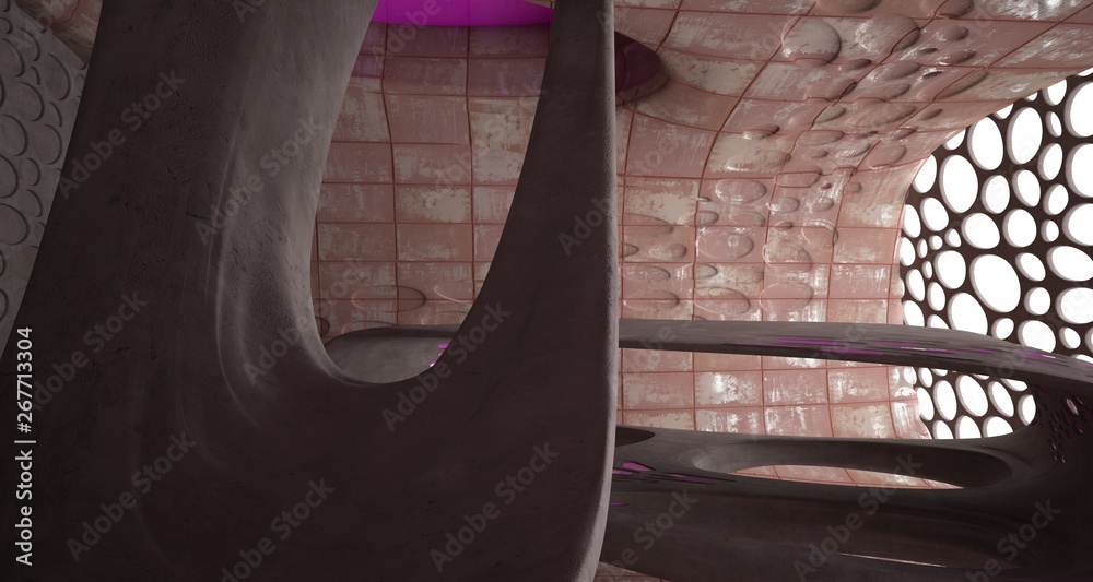 Obraz premium Empty smooth abstract room interior of sheets rusted metal . Architectural background. 3D illustration and rendering