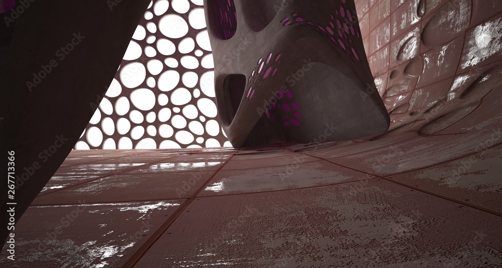 Empty smooth abstract room interior of sheets rusted metal . Architectural background. 3D illustration and rendering Empty smooth abstract room interior of sheets rusted metal . Architectural background. 3D illustration and rendering