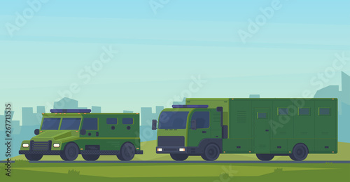 Police special transport van heavy truck. Vector illustration