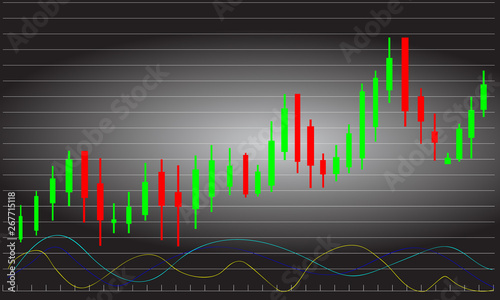 Candlestick chart, trading analysis concept, space for text or design.