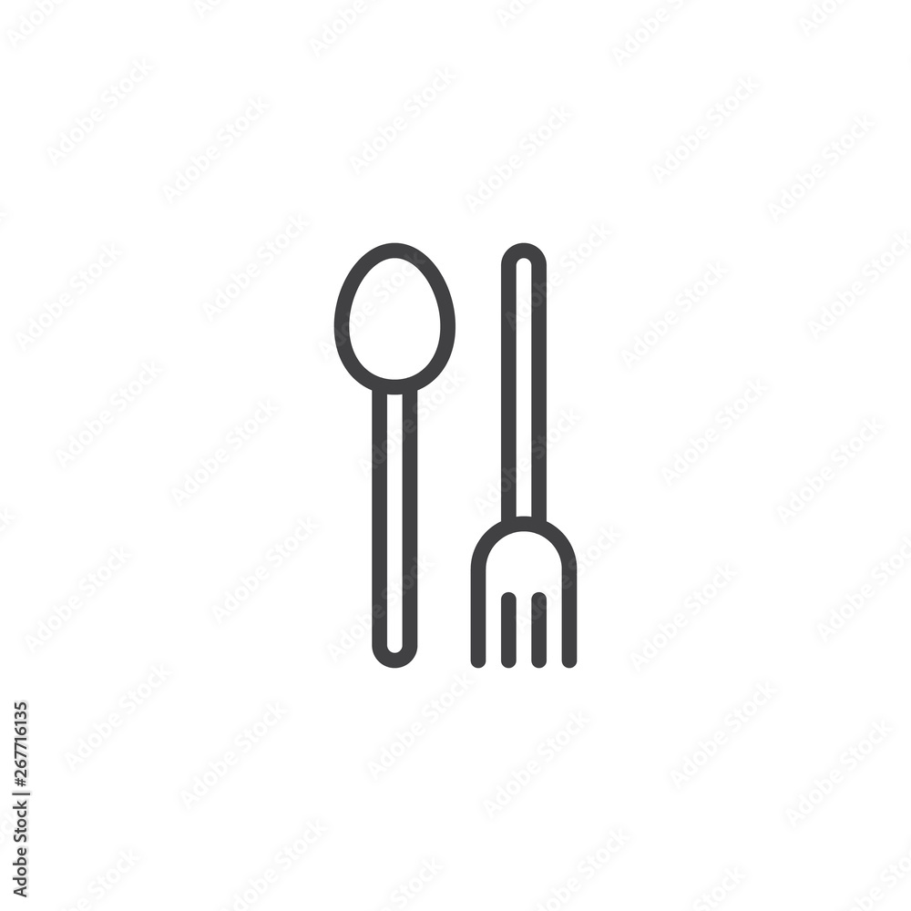 Spoon and fork line icon. linear style sign for mobile concept and web design. Kitchen tableware outline vector icon. Restaurant symbol, logo illustration. Pixel perfect vector graphics Spoon and fork line icon. linear style sign for mobile concept and web design. Kitchen tableware outline vector icon. Restaurant symbol, logo illustration. Pixel perfect vector graphics